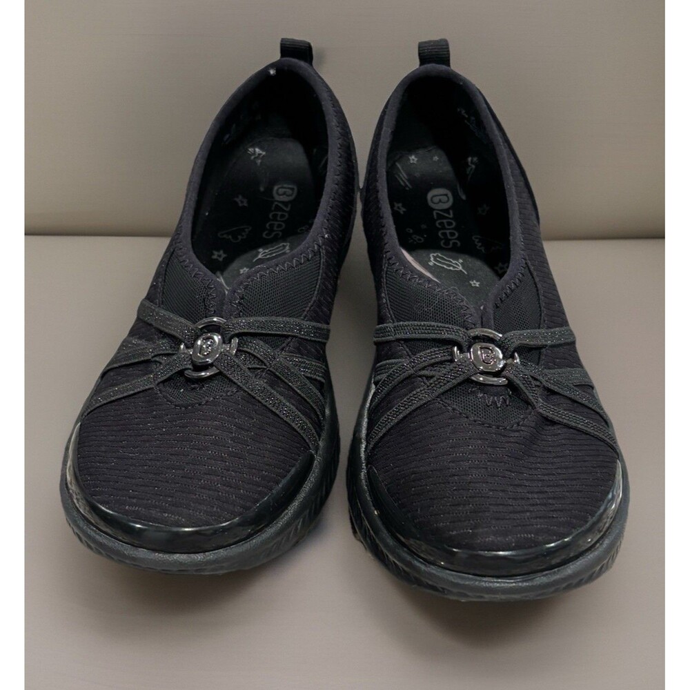 Bzees Niche Slip On Loafer Women's Size 7.5 Black Stretch Comfort Shoes